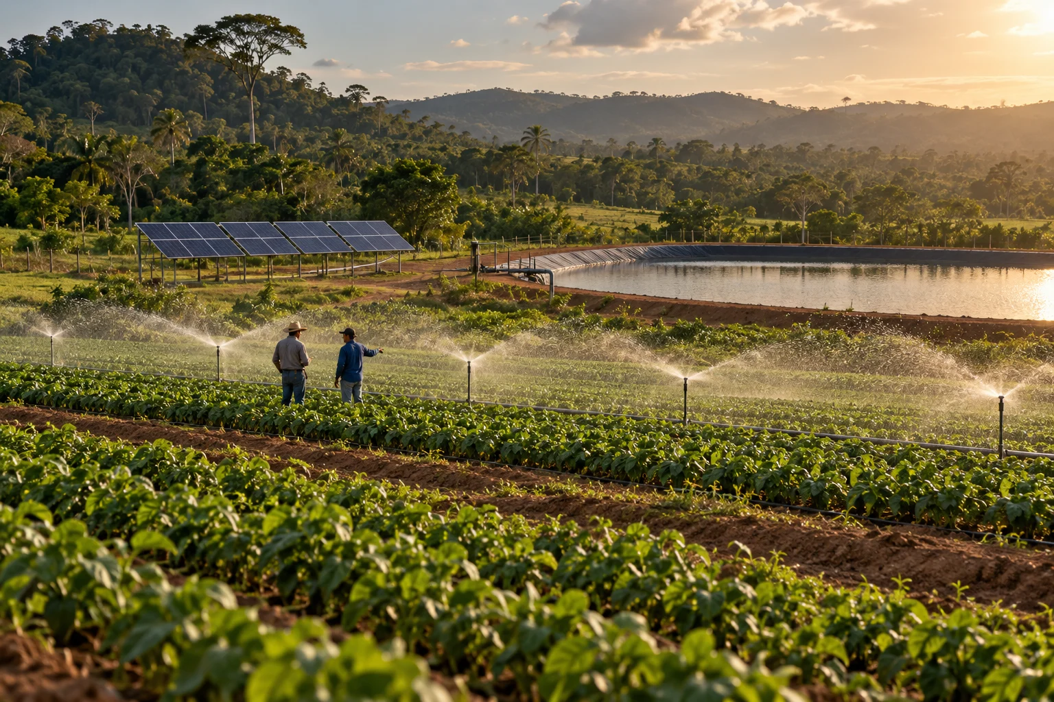 Irrigação, energia solar e reservatório em uma propriedade rural